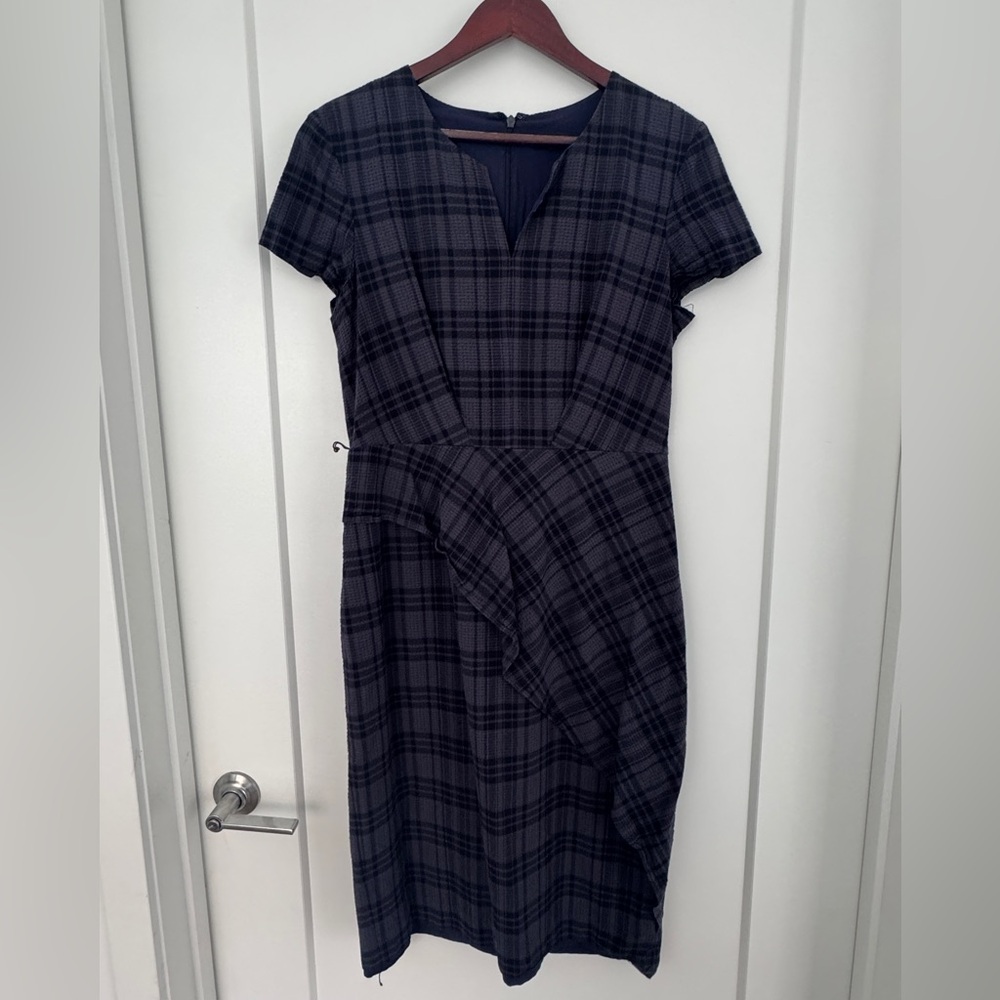 Banana Republic Navy Plaid Midi Dress